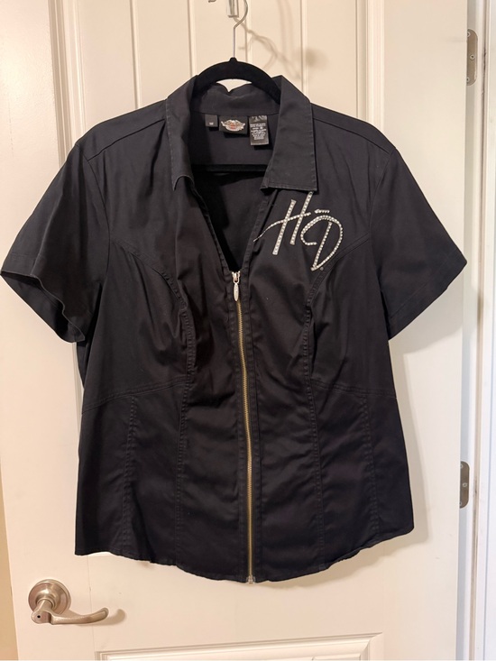 Harley-Davidson Tops - Harley-Davidson Black Shirt zip up shirt with rhinestone details.